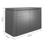 Biohort HighBoard 200 box da giardino, grigio scuro metallizzato, con ante a battente e dimensioni 127x200x84 cm.