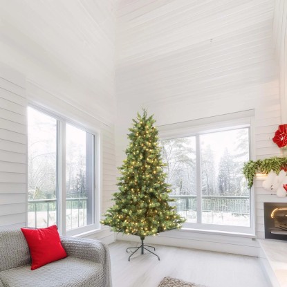 Albero di Natale artificiale Prelit 800 luci LED verde H 180 cm x Ø 55 cm