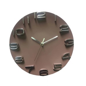 Orologio da parete marrone moderno con numeri in rilievo per soggiorno e cucina.