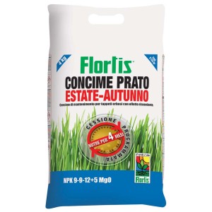 Sacco da 4 kg di concime per prato Florlis per estate e autunno. Concime universale per un prato verde.