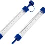 Due tubi di misurazione LUX Classic per livelle a tubo con estremità blu e scala.