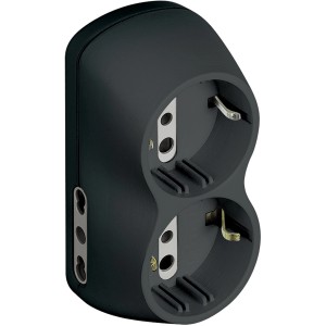 Adattatore multiplo t.b.t. nero con due prese.