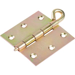 Cerniera zincata gialla 75x75 mm con perno sciolto e occhiello per avvitare.