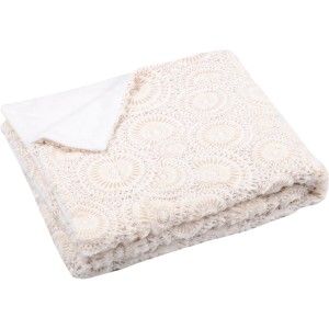 Coperta t.b.t. beige con interno bianco e motivo decorativo.