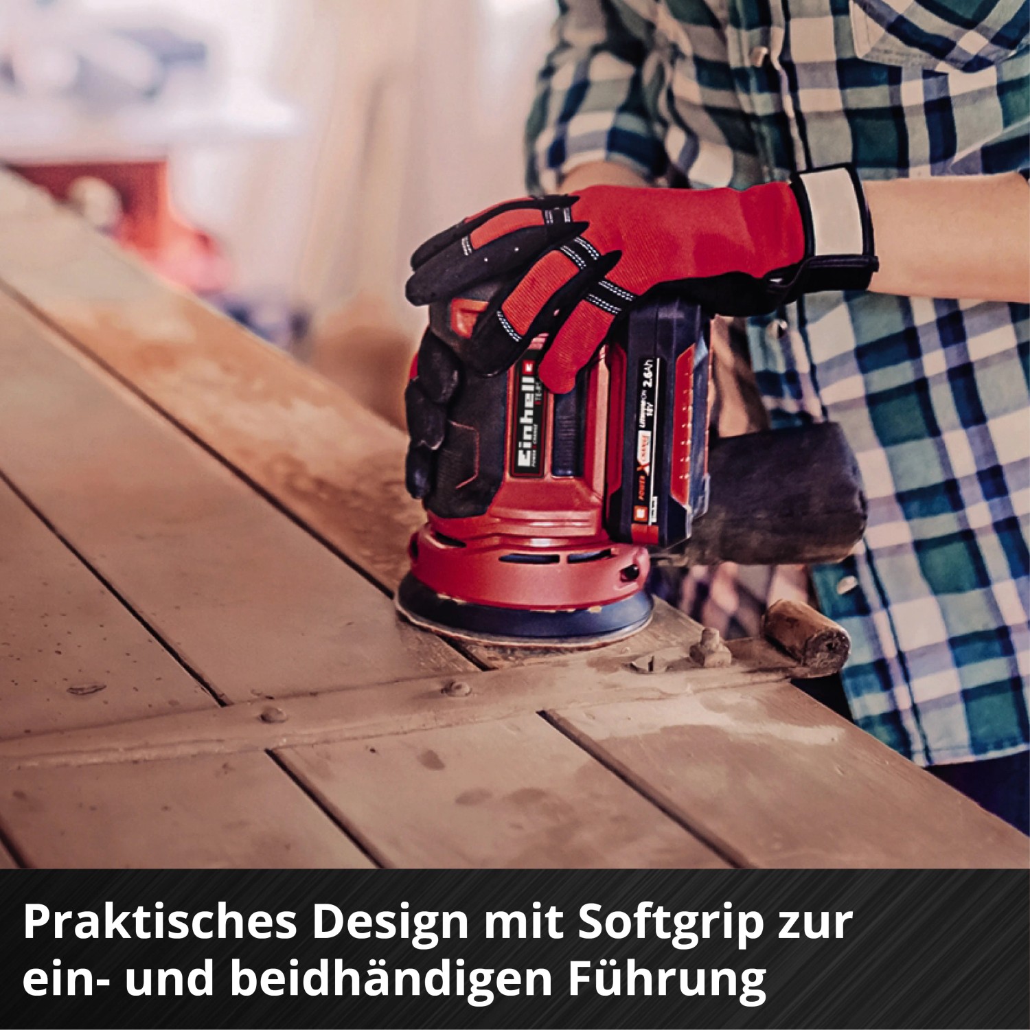 Levigatrice rotorbitale a batteria Einhell Power X-Change TE-RS 18 Li Solo su legno.