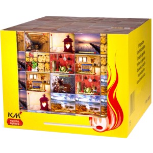 t.b.t. fiammiferi in confezione gialla con motivi di cucina.