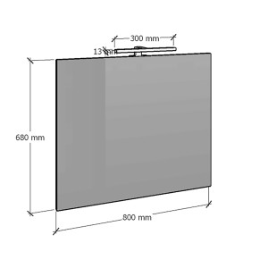 Disegno tecnico di uno specchio da parete rettangolare con dimensioni.