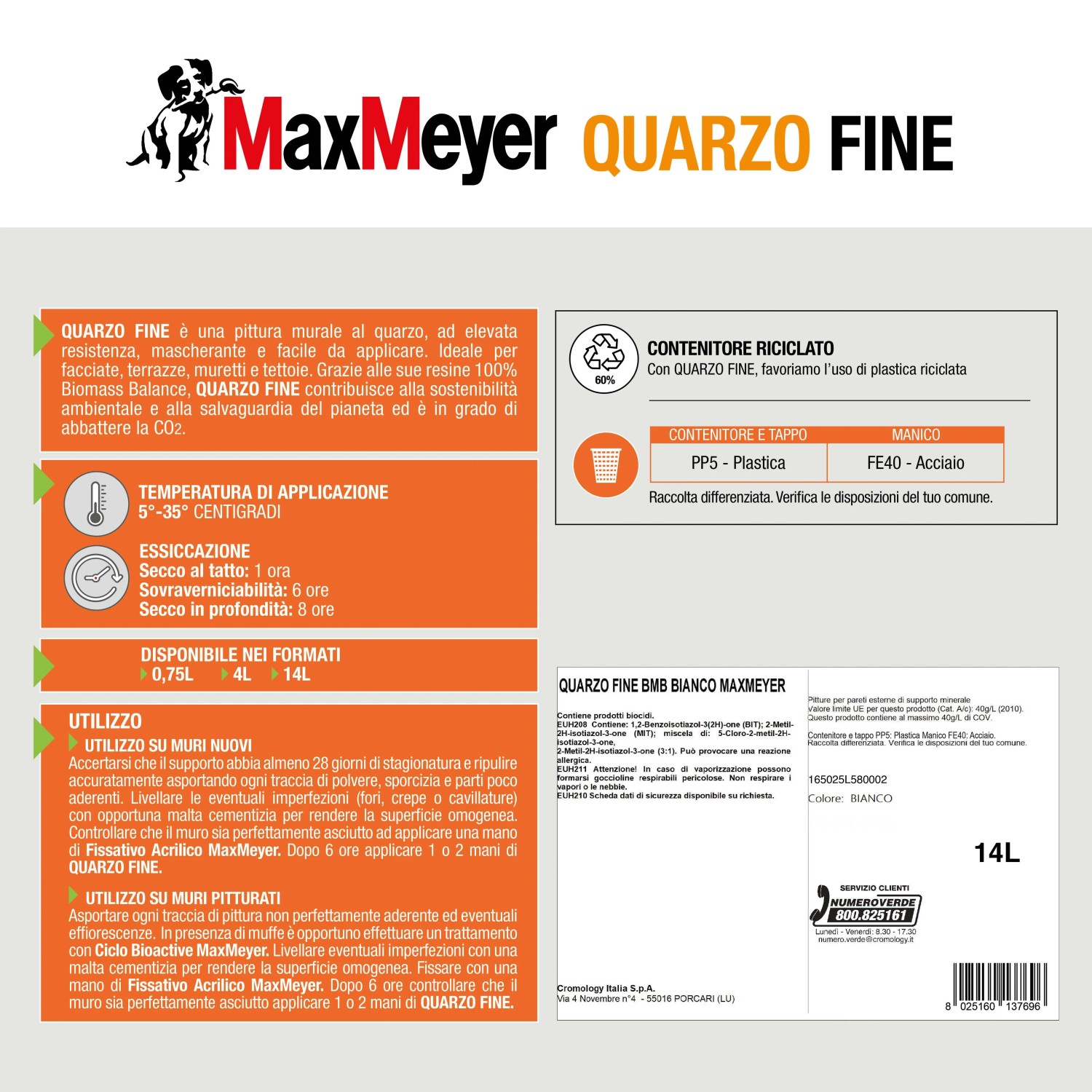 Pittura per esterno MaxMeyer Quarz Fine, secchio da 14L. Ideale per facciate, muri e altro.