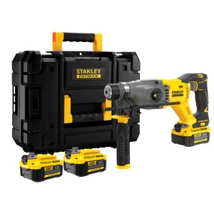 Set trapano a percussione a batteria Stanley FATMAX con valigetta e batterie. Ideale per forare e martellare.