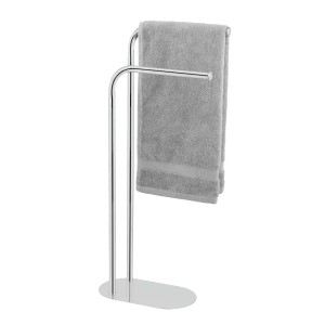 Portasciugamani a piantana cromato t.b.t. con asciugamano grigio.