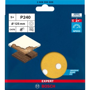 Disco abrasivo Bosch Expert C470 P240, 125mm, 5 pezzi per levigatrice rotoorbitale.