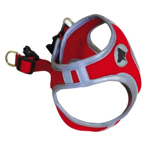 Pettorina per cani rossa con riflettori per maggiore sicurezza.