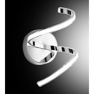 Applique LED moderna con design cromato curvo per un'illuminazione da parete elegante.