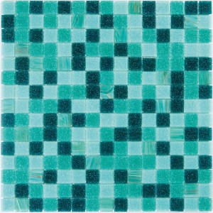 t.b.t. Piastrella a mosaico in varie tonalità di turchese.