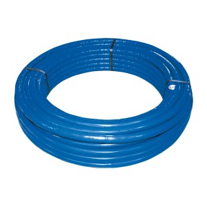 Rotolo di tubo multistrato blu t.b.t. per impianti idraulici e di riscaldamento.