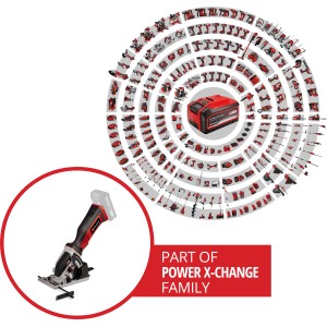 Mini sega circolare a batteria Einhell Power X-Change TE-CS 18/89 Li Solo, parte della famiglia Power X-Change.