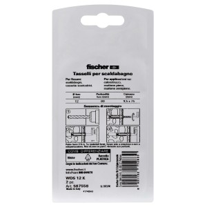 Tasselli Fischer per scaldabagno, dettagli di montaggio sulla confezione.