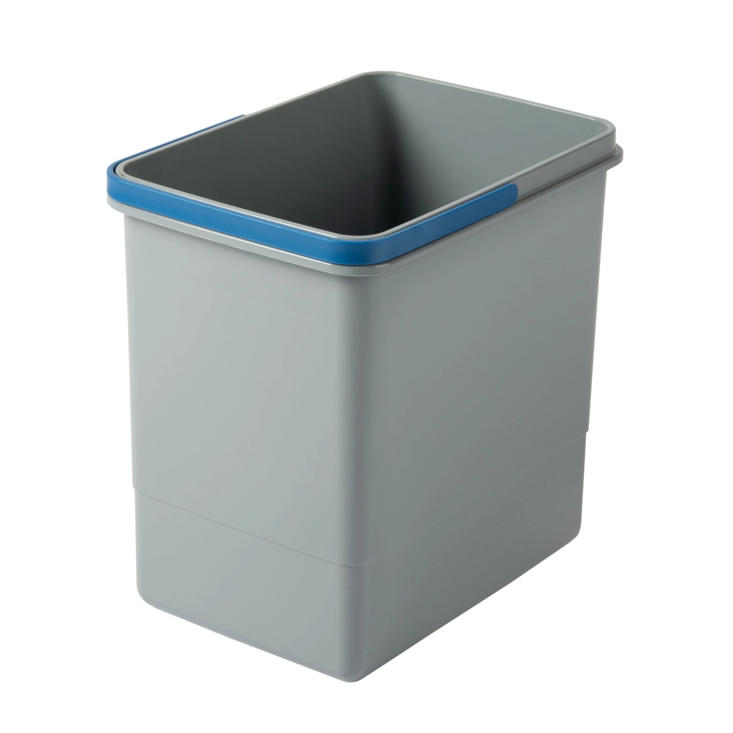 Cestino t.b.t. grigio con bordo blu. Smaltimento pratico dei rifiuti per cucina e casa.