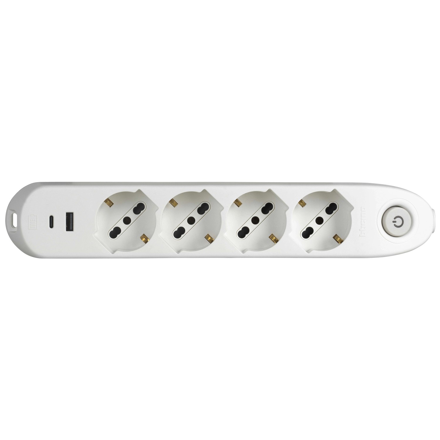 Multipresa bianca t.b.t. con 4 prese e porta USB.