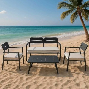 Salotto da esterno 2 posti con cuscini crema Ibiza in alluminio antracite