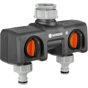 Distributore a 2 vie Gardena per computer per irrigazione, controlla due dispositivi.
