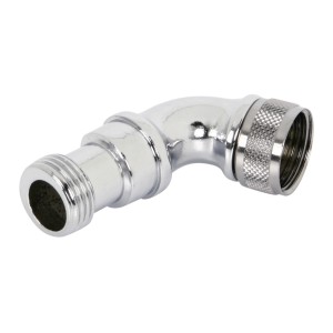 Raccordo a gomito cromato t.b.t. per connessioni flessibili.
