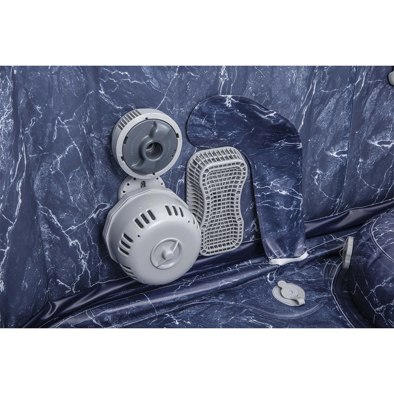 Accessori per vasca idromassaggio gonfiabile t.b.t.: filtro, copertura e pompa.