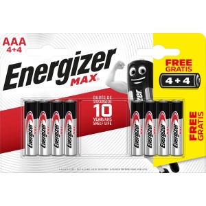 Energizer Max Batterie AAA, confezione da 8. Batterie alcaline a lunga durata per dispositivi.