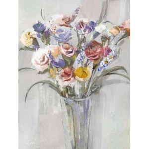 Dipinto di t.b.t. Quadri: Bouquet in vaso con fiori color pastello.