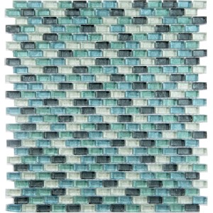 Piastrella a mosaico t.b.t. nei toni del blu, verde e grigio.