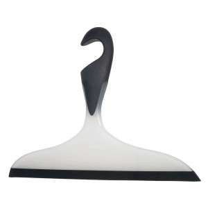 Wenko tergivetro doccia Loano, accessorio bagno in plastica/gomma bianco e nero con gancio.