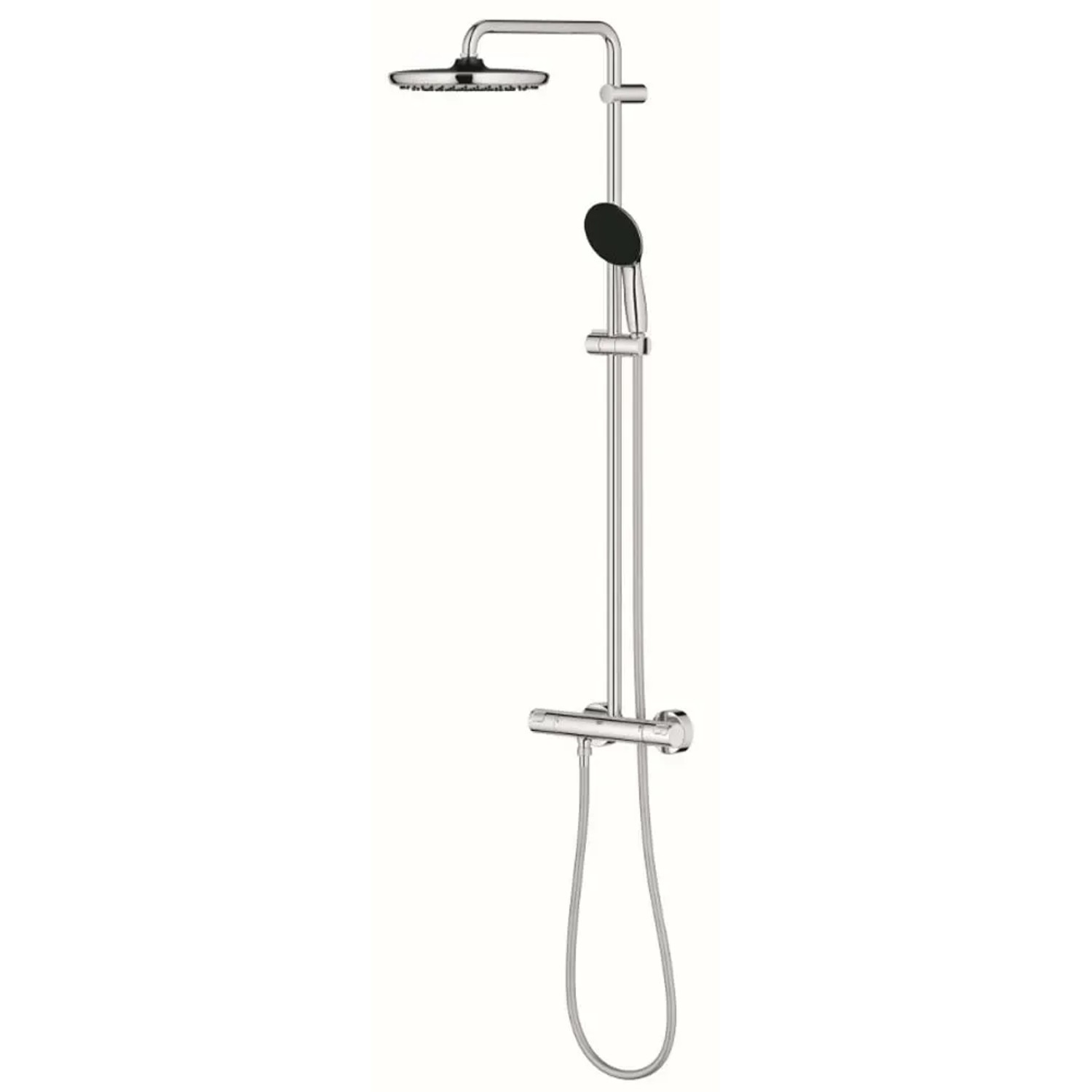 Sistema doccia Grohe Vitalio Start 250, cromo, con soffione e doccetta, termostato e asta doccia.