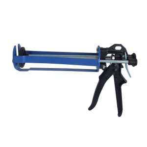 Pistola per silicone blu per sigillante, strumento per muratori e piastrellisti.