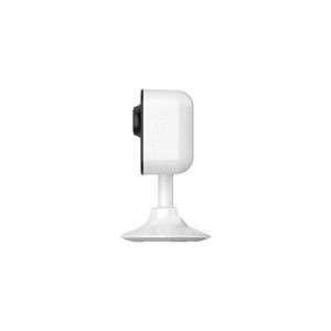 Telecamera di videosorveglianza t.b.t. bianca per interni, vista laterale.