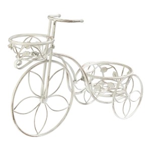 Portavaso decorativo a forma di bicicletta in metallo bianco per decorazioni da giardino.
