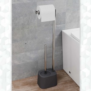 t.b.t. Piantane: Set WC con porta carta igienica e scopino, grigio.