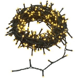 Catena luminosa da esterno arrotolata con LED bianco caldo.