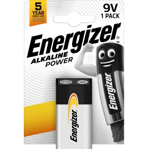 Batteria Energizer Alkaline Power 9V, 1 pezzo. Batteria affidabile per dispositivi di uso quotidiano.