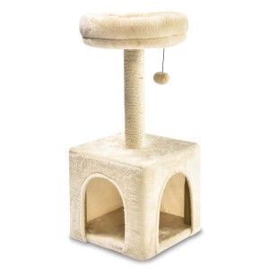 Tiragraffi beige con piattaforma, colonna e pallina gioco.