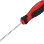 Cacciavite a taglio, 3 mm x 80 mm, con manico in plastica rosso e nero.