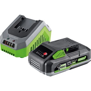 Set avviamento batteria LUX-TOOLS: batteria 20V 4Ah e caricabatterie per elettroutensili.
