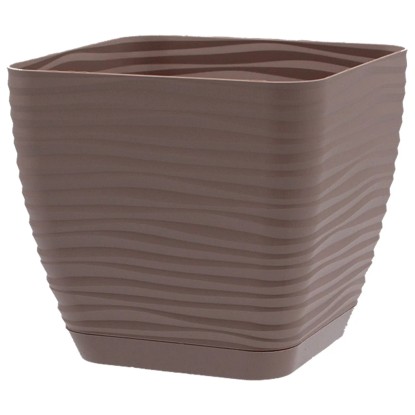 Vaso per piante Sahara in plastica con sottovaso 14x15x15 cm tortora