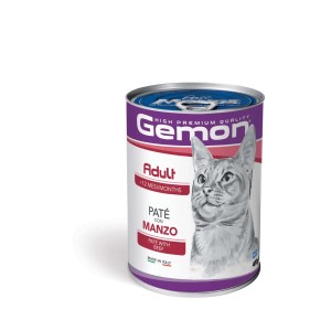 Gemon Adult cibo umido per gatti paté con manzo, lattina per gatti adulti.