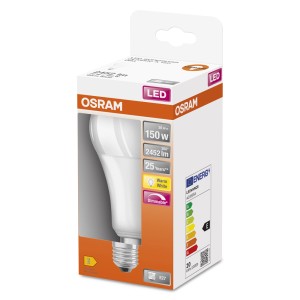 Lampadina LED OSRAM E27, bianco caldo, dimmerabile, nella confezione.
