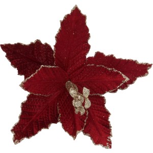 Fiore decorativo rosso di stella di Natale con glitter per decorazioni festive.