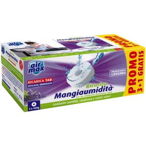 Air Max ricarica per deumidificatore, profumo lavanda, 4 pezzi. Combatte umidità e cattivi odori.