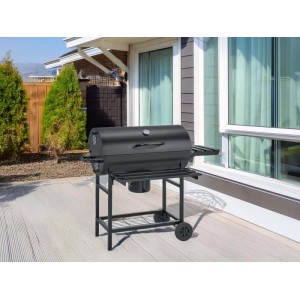 Barbecue a carbonella con tavolo pieghevole nero 70,5x35 cm