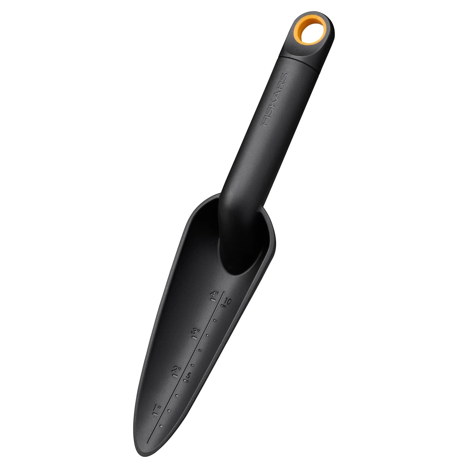 Trapiantatore stretto Fiskars Solid nero (6 cm) con scala di misurazione per la lavorazione del terreno.