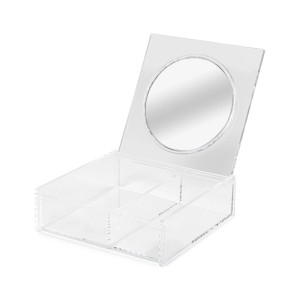 Organizer trucchi trasparente con specchio 14,8x14,8x4,7 cm