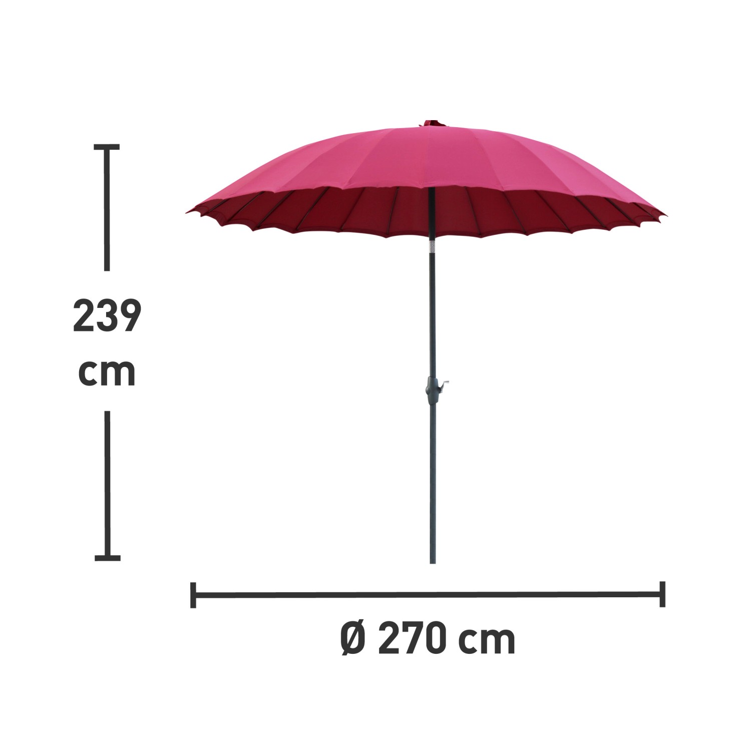 Ombrellone da mercato Limon, Ø 270 cm, bordeaux, con manovella. Ombrellone per giardino e terrazza.